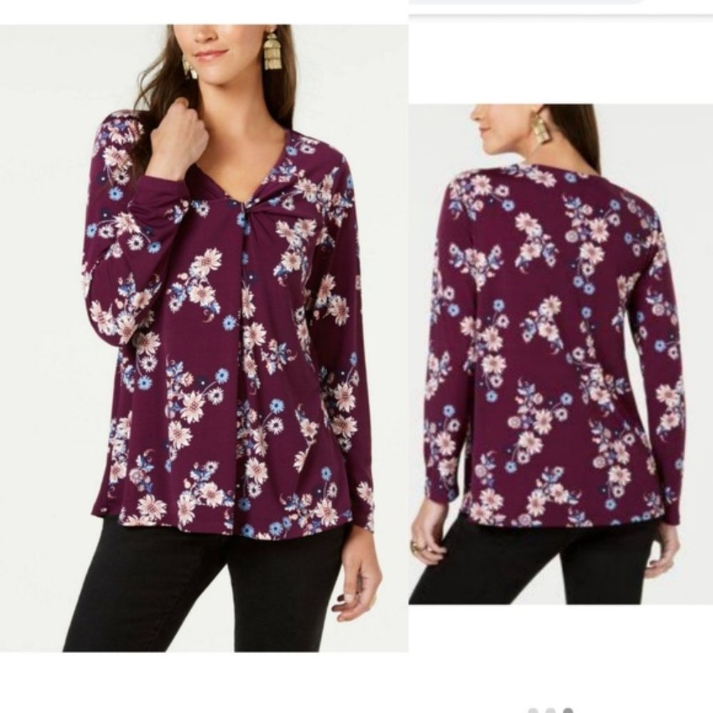 NWT Style & Co Purple Floral Knot front top